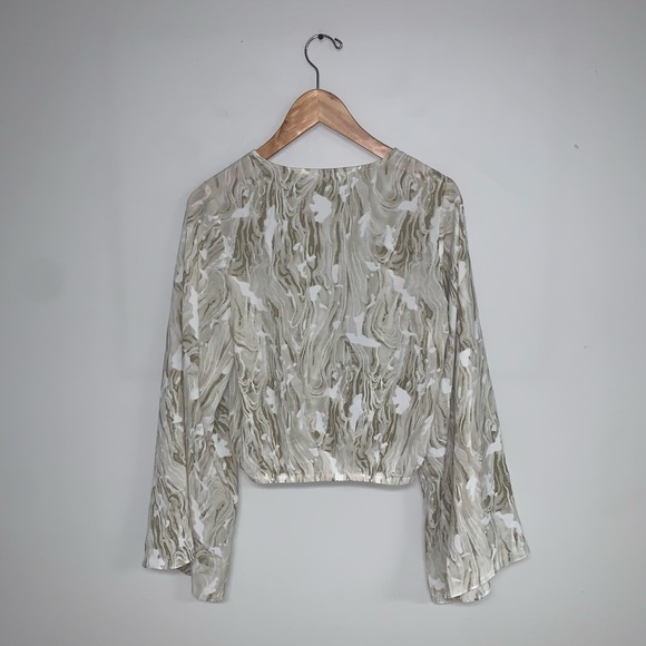 12th Tribe  x TheSaltyBlonde Wide Sleeve Blouse Wrap‎ Front Beige Groovy Size S - Picture 5 of 8